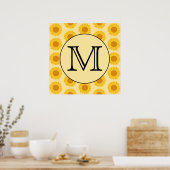 Aangepast monogram, met Gele Zonnebloemen. Poster (Keuken)