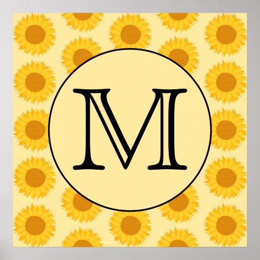 Aangepast monogram, met Gele Zonnebloemen. Poster (Voorkant)