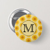 Aangepast monogram, met Gele Zonnebloemen. Ronde Button 5,7 Cm (Voorkant /achterkant)
