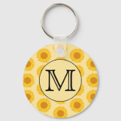 Aangepast monogram, met Gele Zonnebloemen. Sleutelhanger (Voorkant)