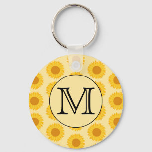 Aangepast monogram, met Gele Zonnebloemen. Sleutelhanger