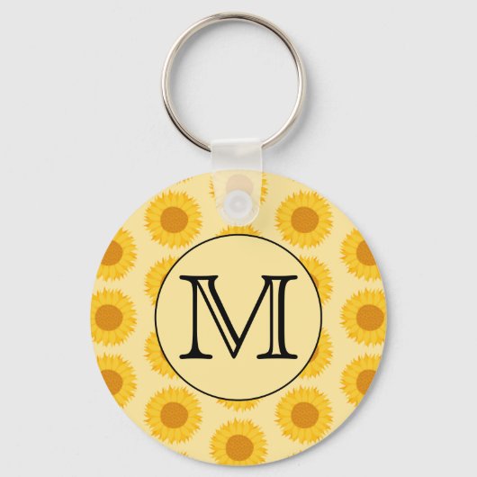 Aangepast monogram, met Gele Zonnebloemen. Sleutelhanger (Voorkant)