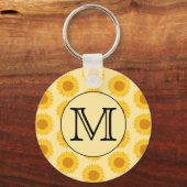 Aangepast monogram, met Gele Zonnebloemen. Sleutelhanger (Voorkant)