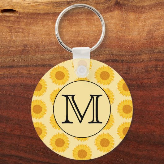 Aangepast monogram, met Gele Zonnebloemen. Sleutelhanger (Voorkant)