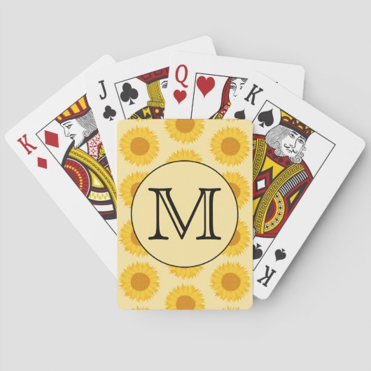 Aangepast monogram, met Gele Zonnebloemen. Speelkaarten (Achterkant)