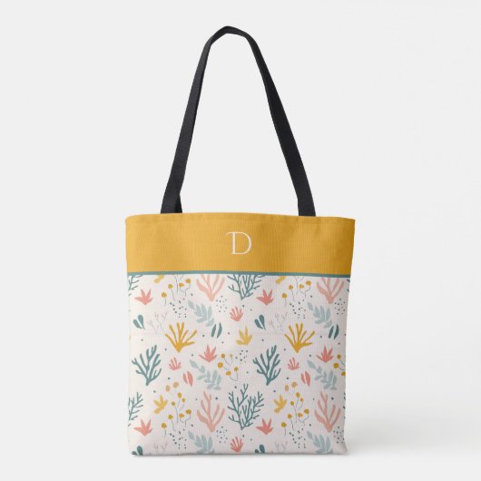Aangepast Monogram met Kleurrijk Botanisch Patroon Tote Bag (Achterkant)