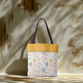 Aangepast Monogram met Kleurrijk Botanisch Patroon Tote Bag