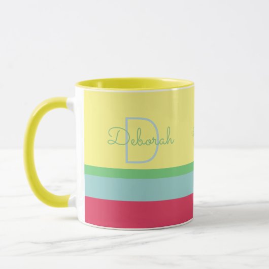 aangepast monogram met strepen, geel mok (Links)