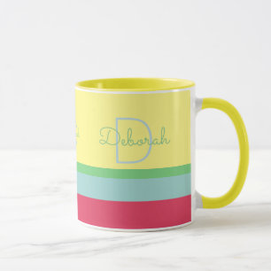 aangepast monogram met strepen, geel mok