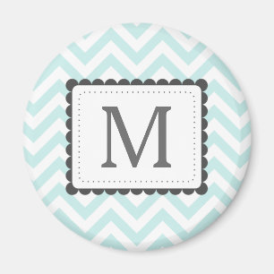 Aangepast monogram mint Blue en White Chevron Magneet