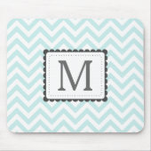 Aangepast monogram mint Blue en White Chevron Muismat (Voorkant)