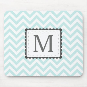 Aangepast monogram mint Blue en White Chevron Muismat