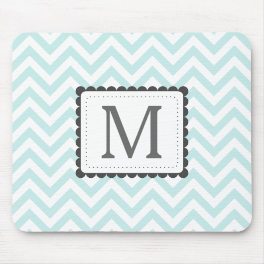 Aangepast monogram mint Blue en White Chevron Muismat (Voorkant)