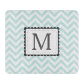 Aangepast monogram mint Blue en White Chevron Snijplank (Voorkant)
