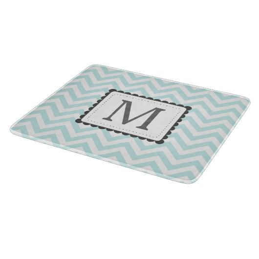 Aangepast monogram mint Blue en White Chevron Snijplank (Hoek)