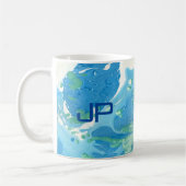 Aangepast monogram modern Abstract Art Blue Koffiemok (Links)