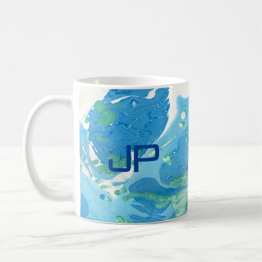 Aangepast monogram modern Abstract Art Blue Koffiemok (Links)