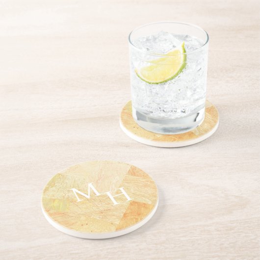 Aangepast Monogram Modern Abstract Elegant Champag Zandsteen Onderzetter (Zijkant)