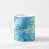 Aangepast monogram modern Abstract kunstblauw Koffiemok (Voorkant links)