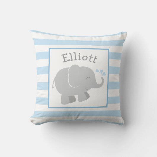 Aangepast monogram modern blauw en grijs ellephant kussen (Voorkant)