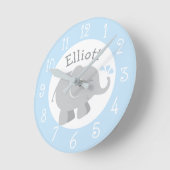 Aangepast monogram modern blauw en grijs ellephant ronde klok (Hoek)