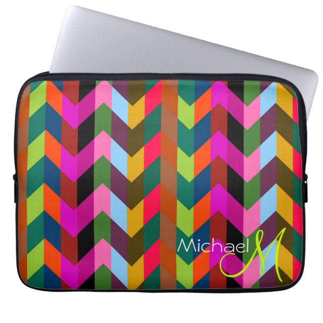 Aangepast Monogram Modern Chevron Zigzag 2 Laptop Sleeve (Voorkant)