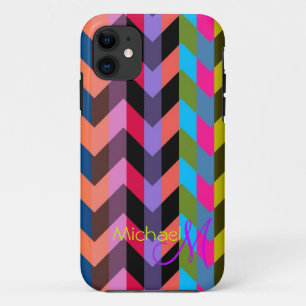 Aangepast monogram Modern Chevron Zigzag 6 iPhone 11 Hoesje