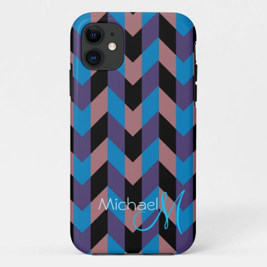 Aangepast monogram Modern Chevron Zigzag 8 Case-Mate iPhone Case (Achterkant)