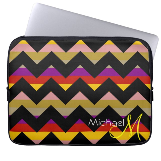 Aangepast Monogram Modern Chevron Zigzag 8 Laptop Sleeve (Voorkant)