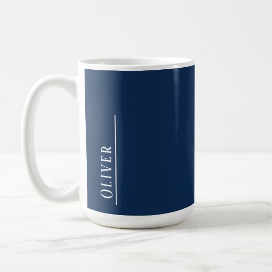 Aangepast monogram, modern donkerblauw koffiemok (Links)