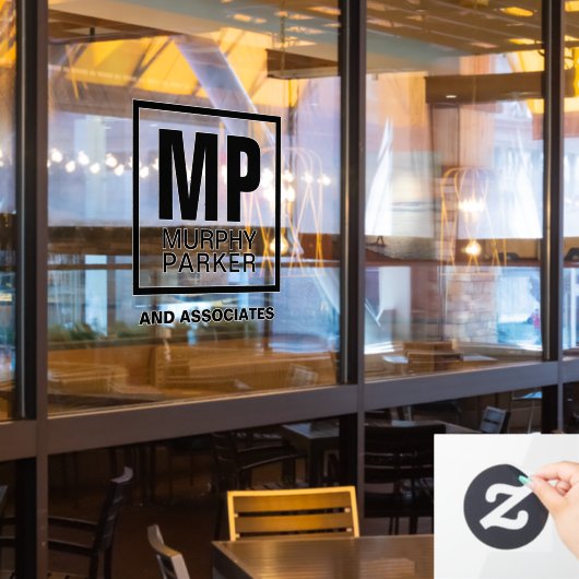 Aangepast monogram modern Eenvoudig vierkant zakel Raamsticker (Restaurant Raam)