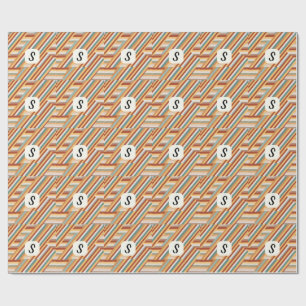Aangepast Monogram Modern Retro 70s Geometrisch Cadeaupapier