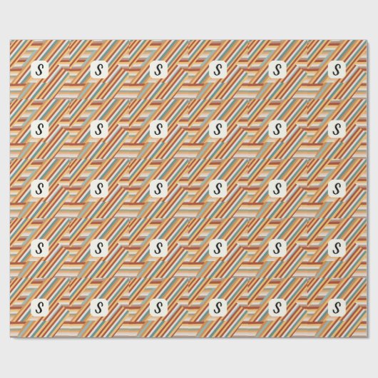 Aangepast Monogram Modern Retro 70s Geometrisch Cadeaupapier (Vlak)