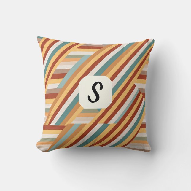 Aangepast monogram modern retro 70s geometrisch  kussen (Voorkant)