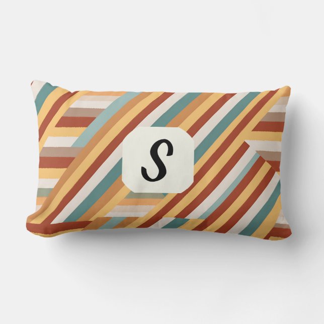 Aangepast monogram modern retro 70s geometrisch  kussen (Voorkant)