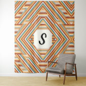 Aangepast monogram modern retro 70s geometrisch wandkleed (In situ)
