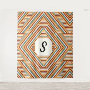 Aangepast monogram modern retro 70s geometrisch wandkleed