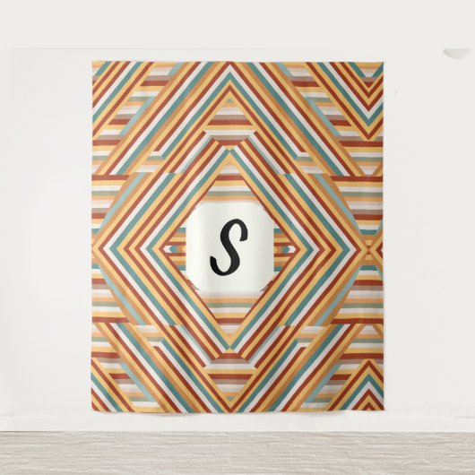 Aangepast monogram modern retro 70s geometrisch wandkleed (Voorkant)