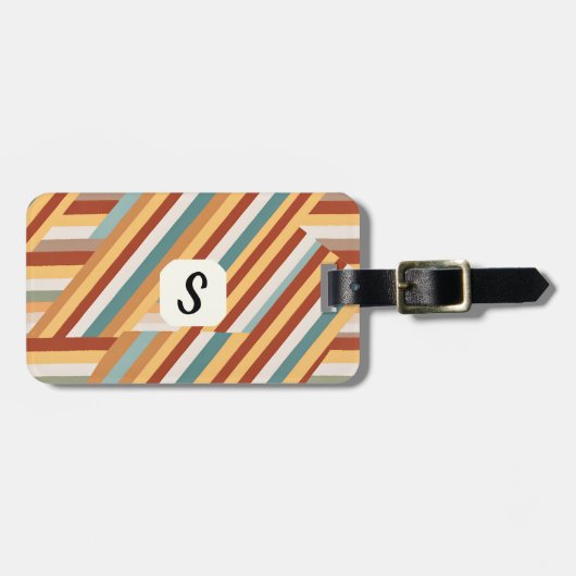 Aangepast Monogram Moderne Retro 70s Geometrisch Bagagelabel (Voorkant horizontaal)