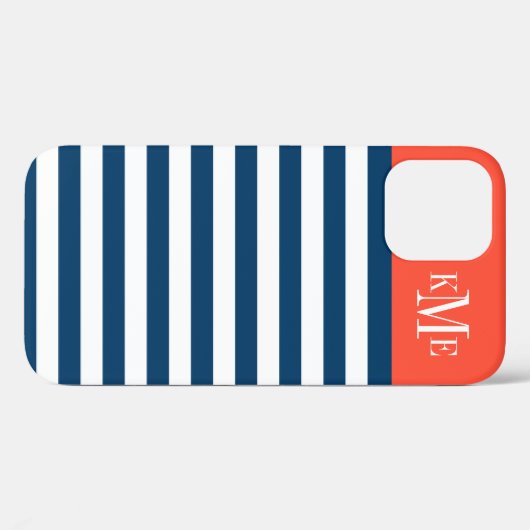 Aangepast monogram moderne Rode Oranje marine Stri Case-Mate iPhone Case (Achterkant (horizontaal))