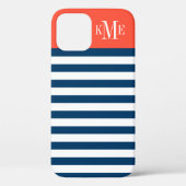 Aangepast monogram moderne Rode Oranje marine Stri Case-Mate iPhone Case (Achterkant)