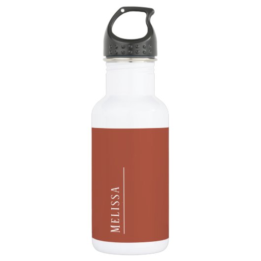 Aangepast monogram, moderne terracotta kleur waterfles (Voorkant)
