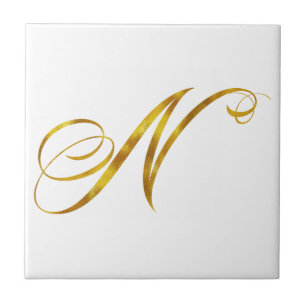 Aangepast monogram N Faux Gold Foil Monogrammen In Tegeltje