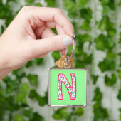 Aangepast monogram N Sleutelhanger, Ditsy Floral P Sleutelhanger (Hand)