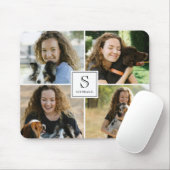 Aangepast monogram & naam 4 foto collage sjabloon muismat (Met muis)