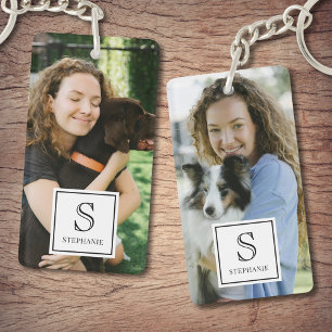 Aangepast monogram, naam en foto trendy fotografie sleutelhanger