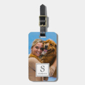 Aangepast monogram, naam en foto, zwart-wit bagagelabel (Voorkant verticaal)