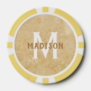 Aangepast monogram & naam Faux Gold Marble Poker Chips