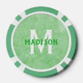 Aangepast monogram & naam Faux Groen Marmer Poker Chips (Achterkant)