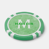 Aangepast monogram & naam Faux Groen Marmer Poker Chips (Enkel)